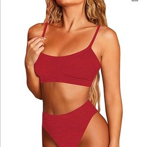 New never worn 2 piece high waisted red swim suit